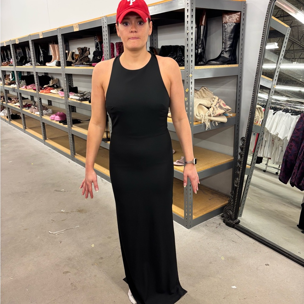 Anthropologie Black Sheath Maxi Dress Halter Sleeveless